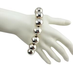 Silver Plated Chunky Ball Bead Modern Contemporary Minimalist 7" Bracelet